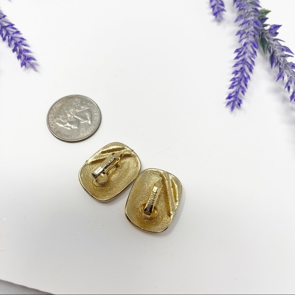 Vintage Signed Sarah Coventry Gold Crystal Stripe Clip On Earrings - Picture 5 of 5